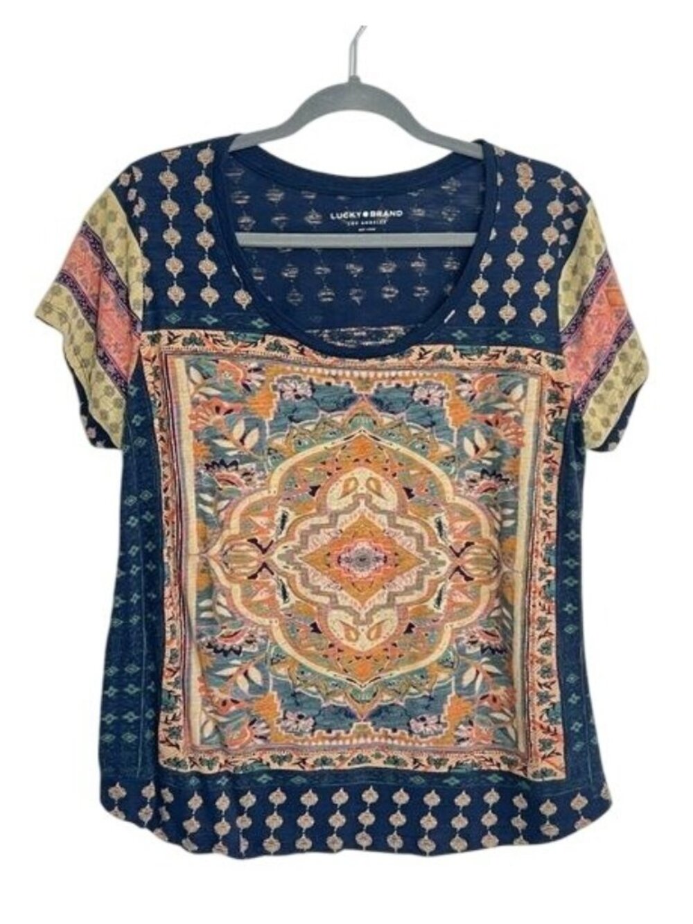 Lucky Brand Top Boho Persian Carpet Graphic Scoop Neck Tee - 1X